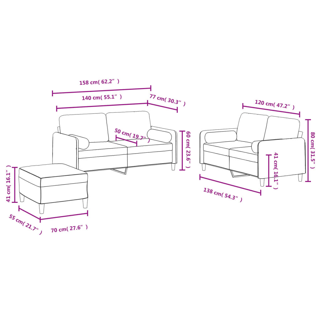 3-Delige Loungeset Met Kussens Fluweel
