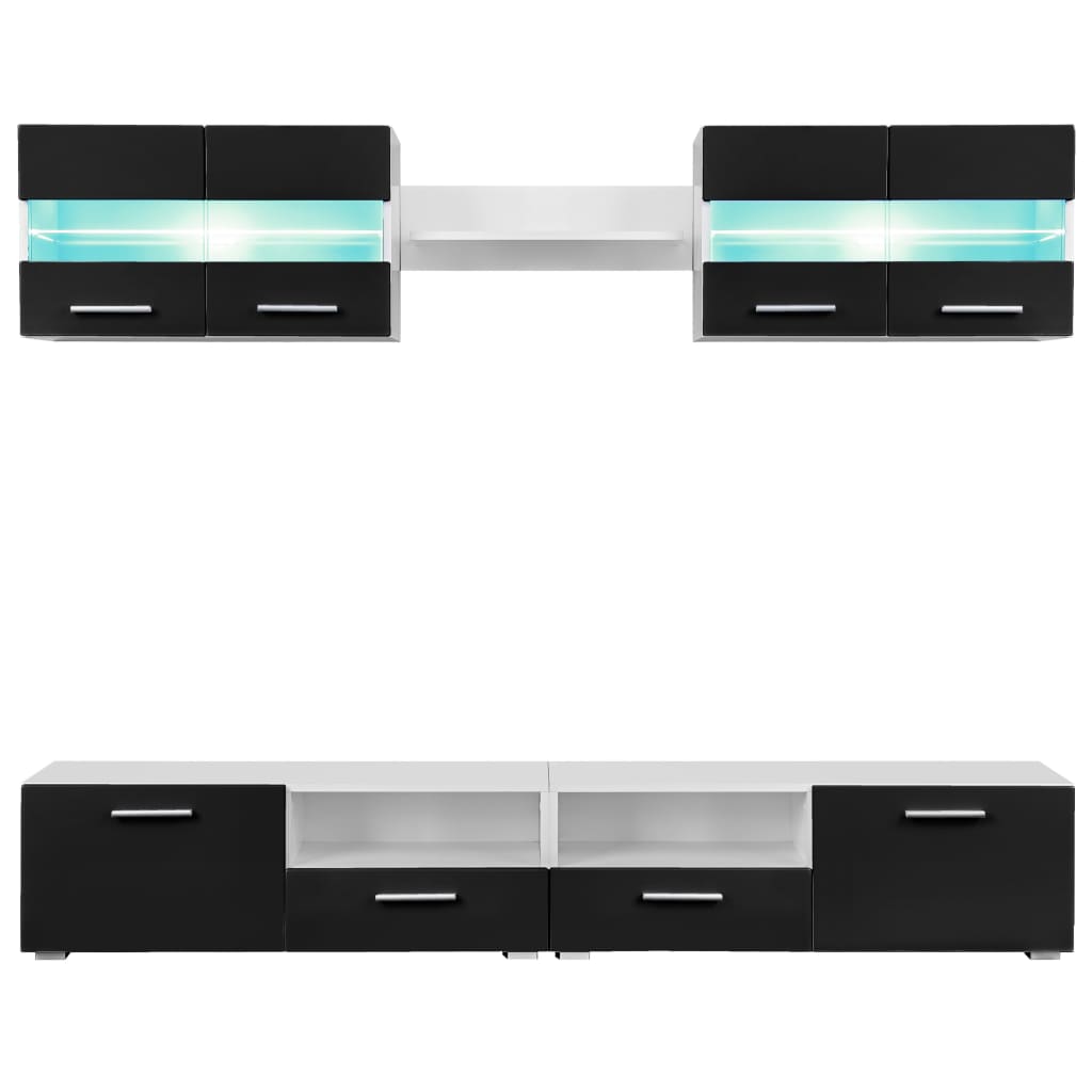 Tv-Wandmeubelset Met Led-Verlichting Hoogglans 5-Delig