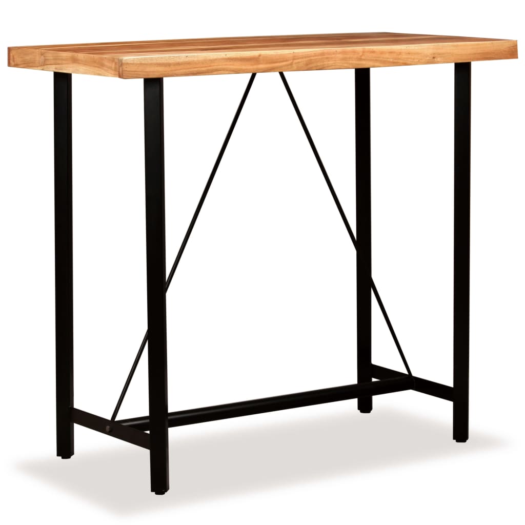 5-Delige Barset Massief Acaciahout, Echt Leer En Canvas