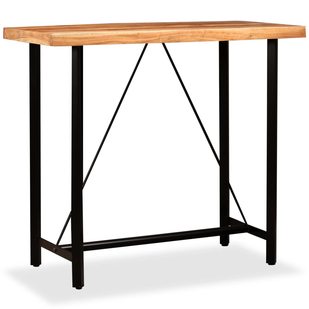 5-Delige Barset Massief Acaciahout, Echt Leer En Canvas