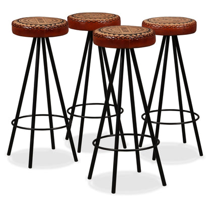 5-Delige Barset Massief Acaciahout, Echt Leer En Canvas