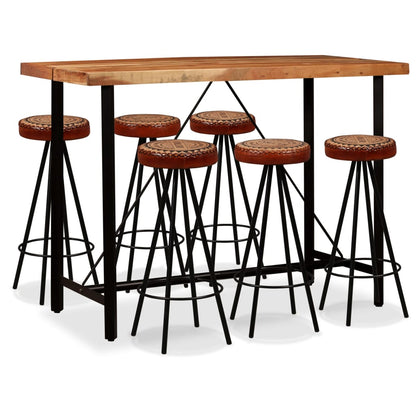 5-Delige Barset Massief Acaciahout, Echt Leer En Canvas