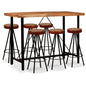 5-Delige Barset Massief Acaciahout, Echt Leer En Canvas