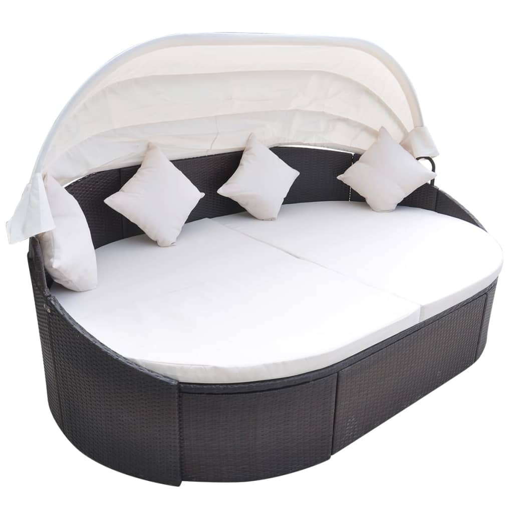 Loungebed Met Luifel Poly Rattan