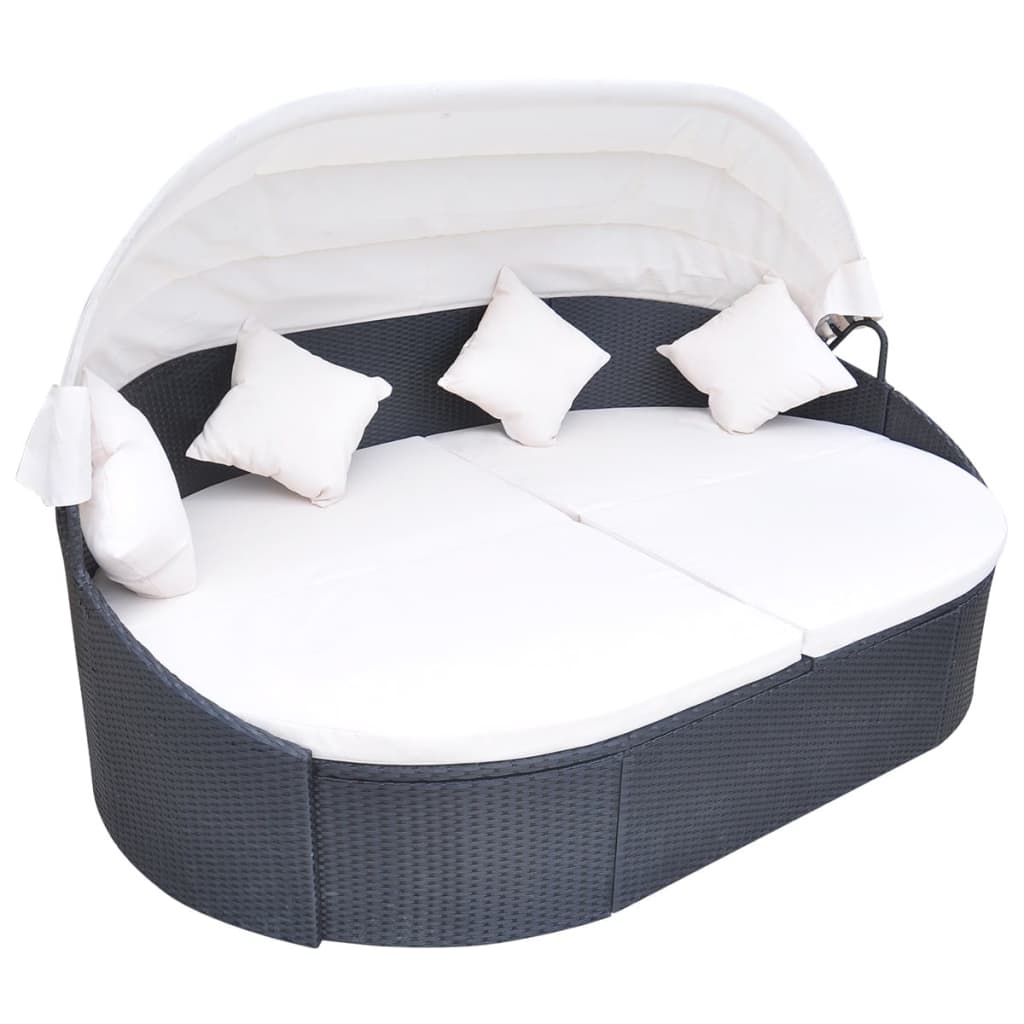 Loungebed Met Luifel Poly Rattan