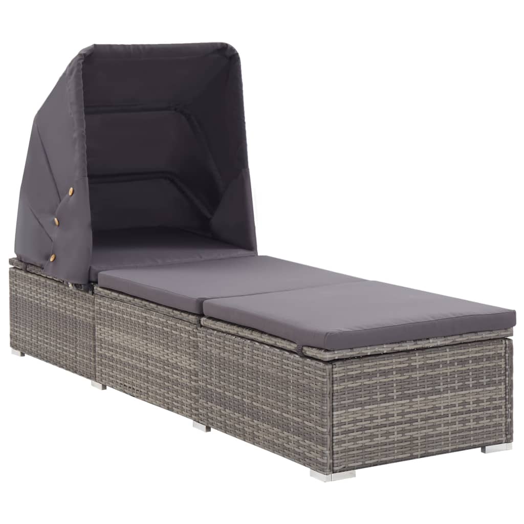 Ligbed Met Luifel En Kussen Poly Rattan
