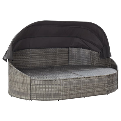 Loungebed Met Luifel Poly Rattan