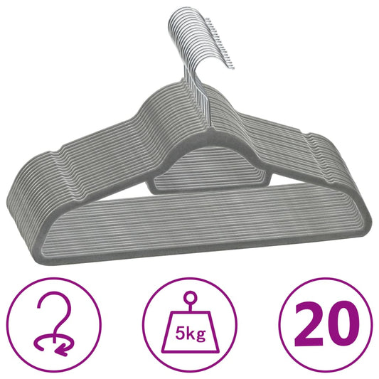 20-Delige Kledinghangerset Anti-Slip Fluweel