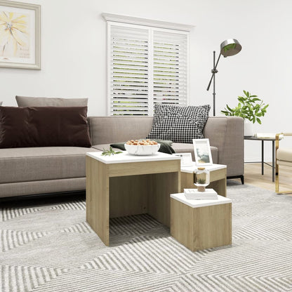 3-Delige Tafeltjesset Bewerkt Hout Eikenkleurig