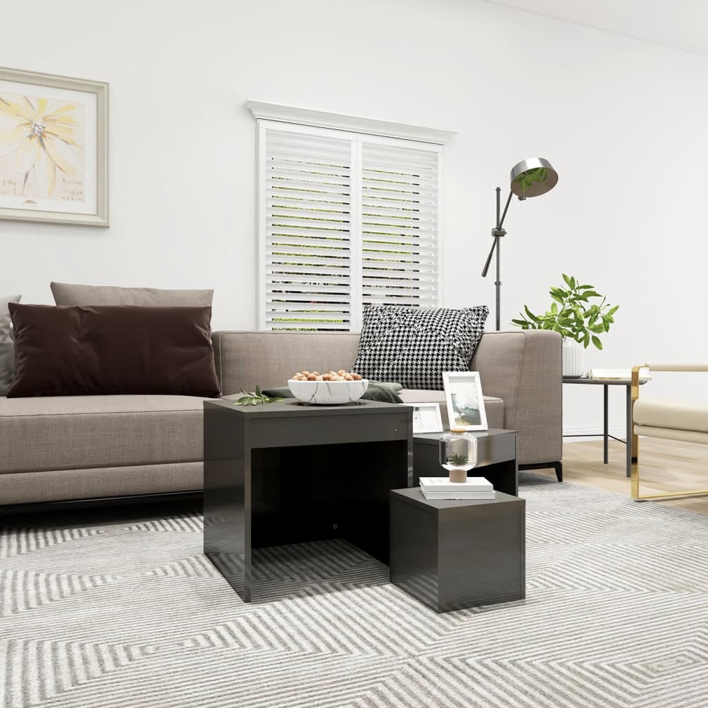 3-Delige Tafeltjesset Bewerkt Hout Eikenkleurig