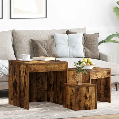 3-Delige Tafeltjesset Bewerkt Hout Eikenkleurig