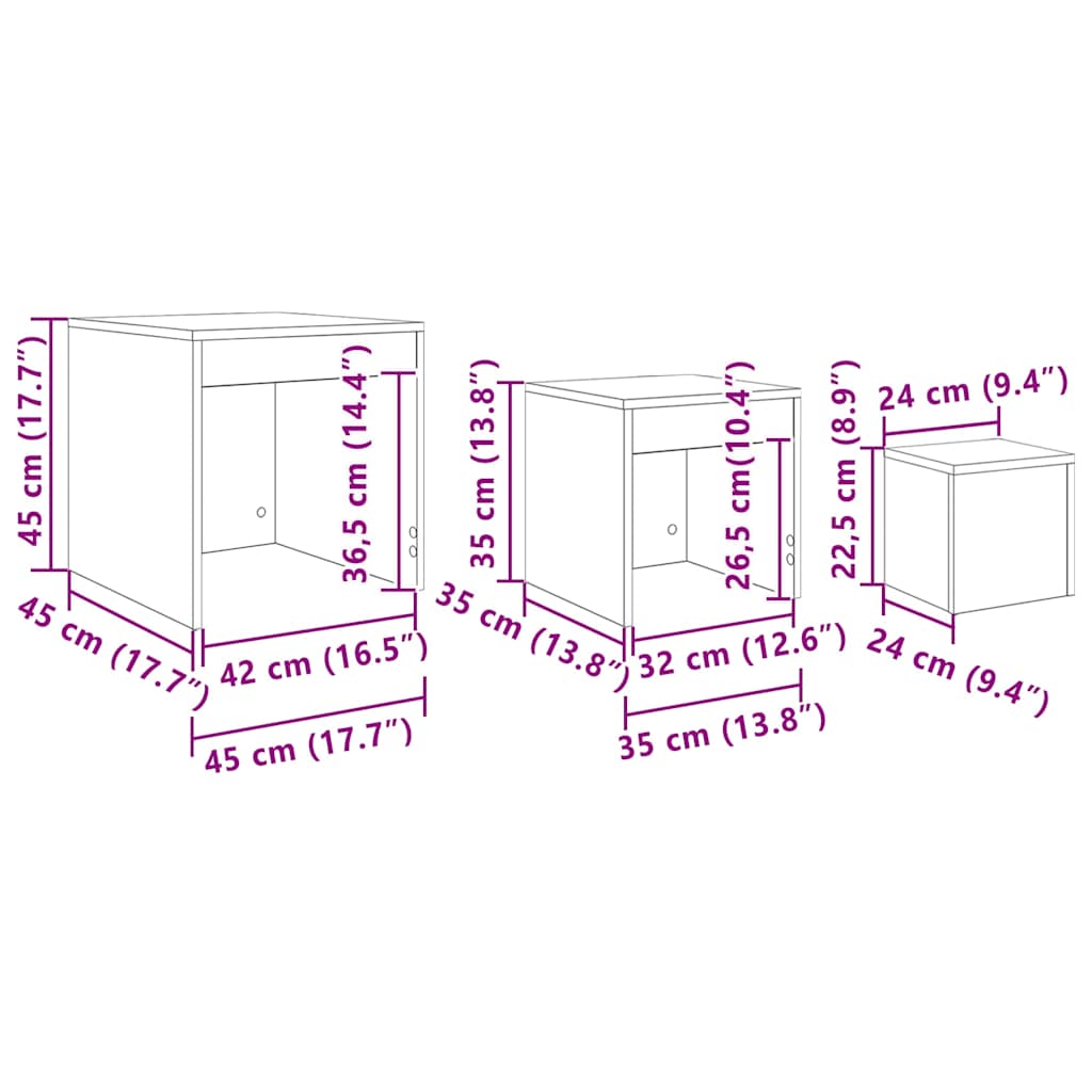 3-Delige Tafeltjesset Bewerkt Hout Eikenkleurig