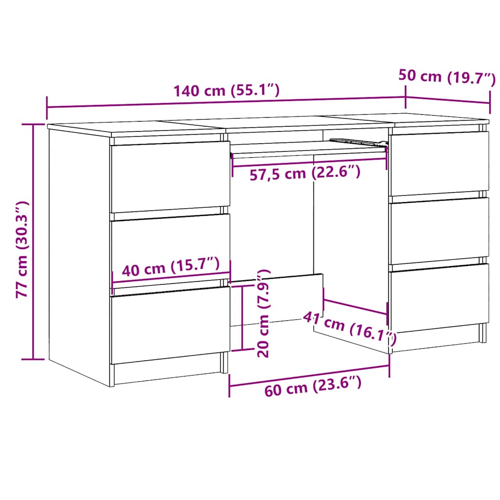 Bureau 140X50X77 Cm Bewerkt Hout Eikenkleurig