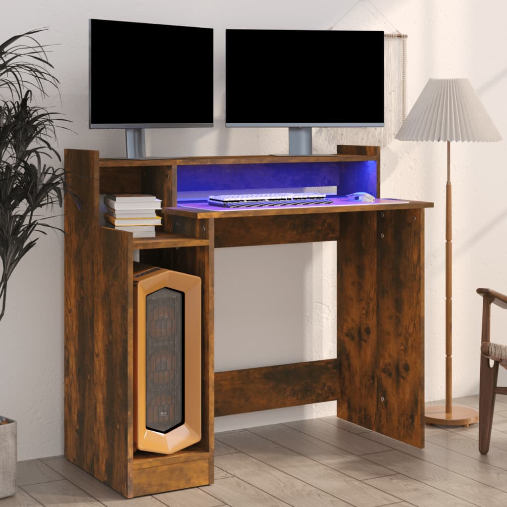 Bureau Met Led-Verlichting 97X45X90 Cm Hout