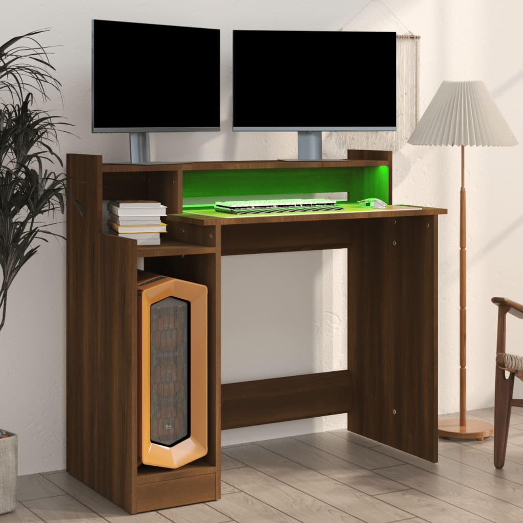 Bureau Met Led-Verlichting 97X45X90 Cm Hout