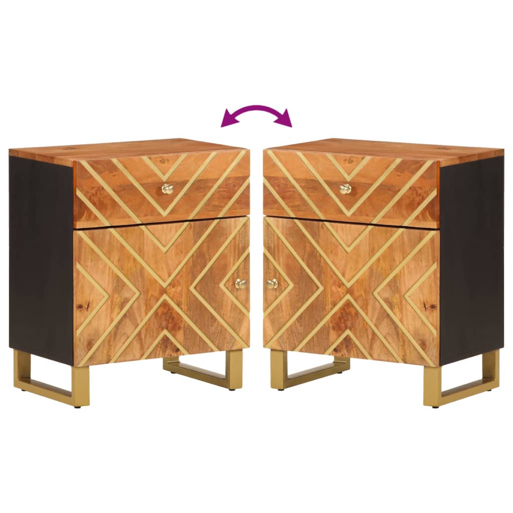 Nachtkastje 50X33X60 Cm Massief Mangohout Bruin En Zwart