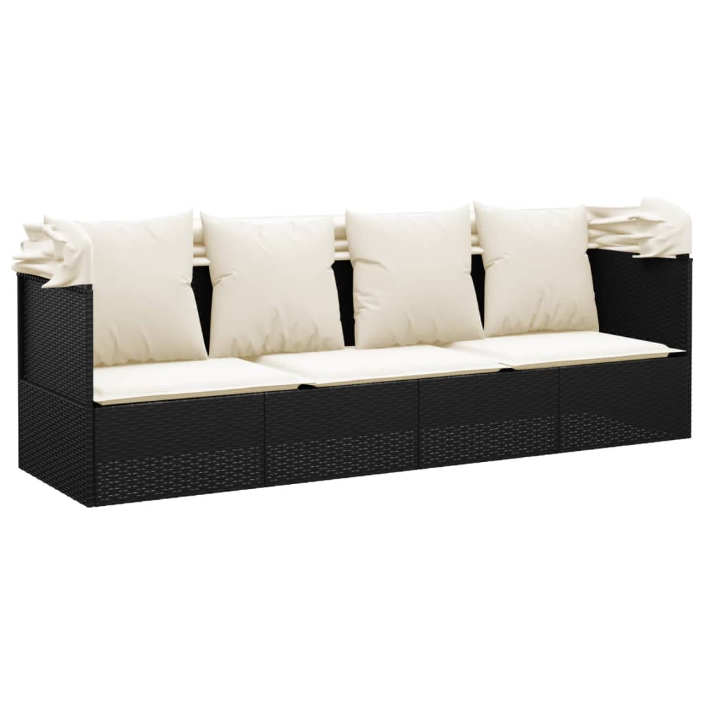 Loungebed Met Luifel En Kussens Poly Rattan