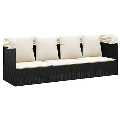 Loungebed Met Luifel En Kussens Poly Rattan