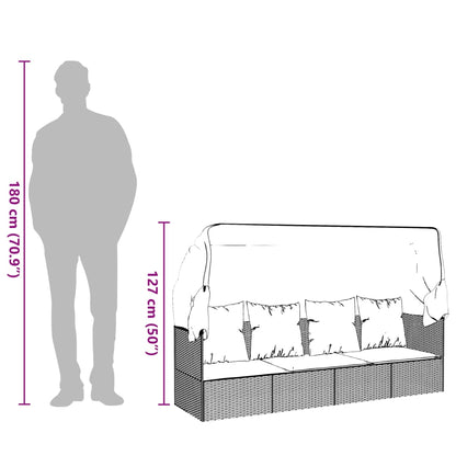 Loungebed Met Luifel En Kussens Poly Rattan