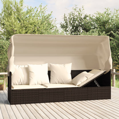 Loungebed Met Luifel En Kussens Poly Rattan