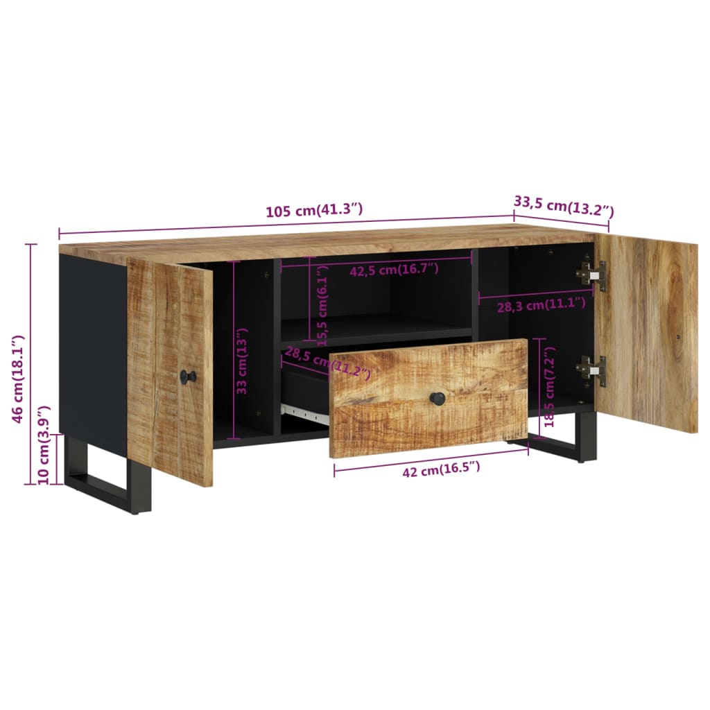 Tv-Meubel 105X33,5X46 Cm Massief Mangohout En Bewerkt Hout