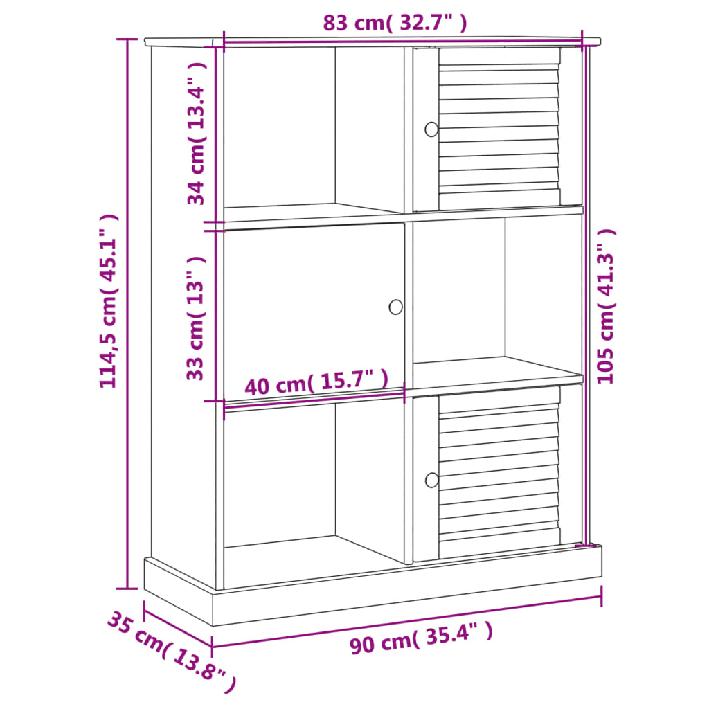 Boekenkast Vigo 90X35X114,5 Cm Massief Grenenhout