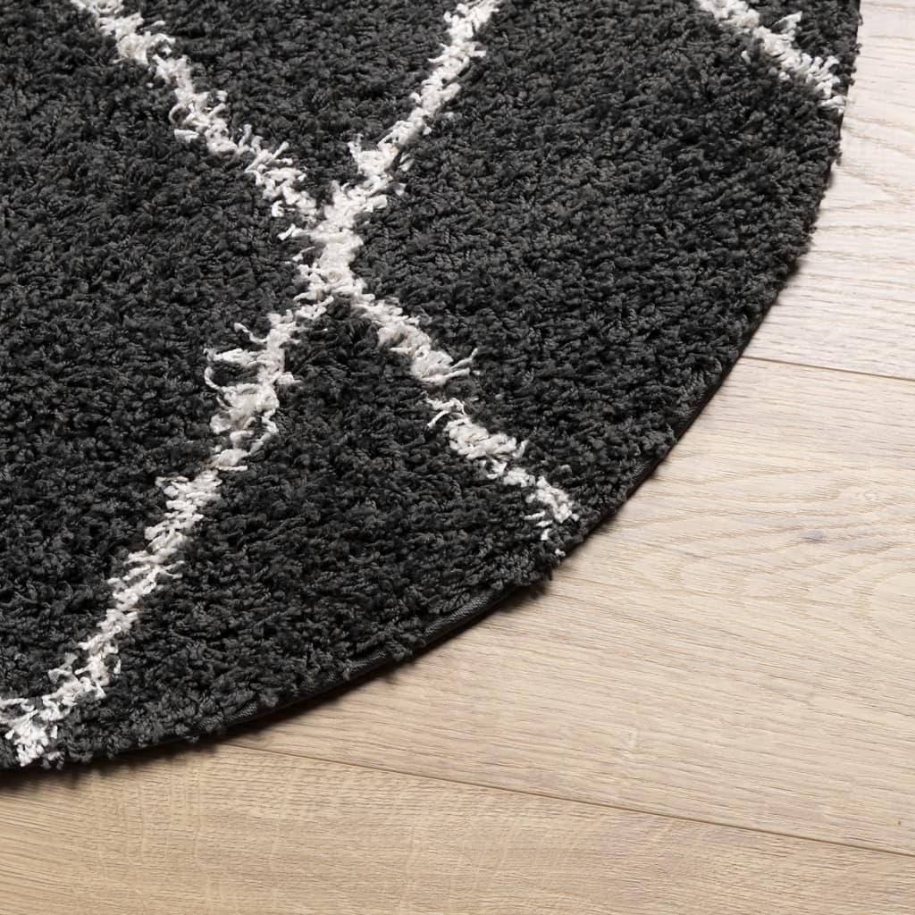 Vloerkleed Shaggy Hoogpolig Modern Zwart En Crème