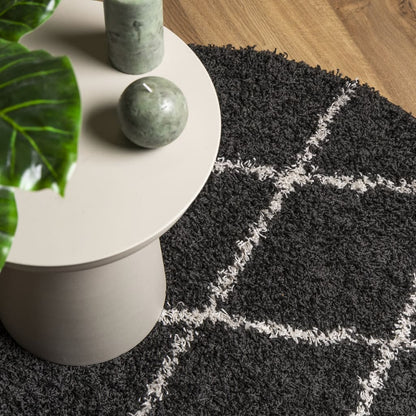 Vloerkleed Shaggy Hoogpolig Modern Zwart En Crème