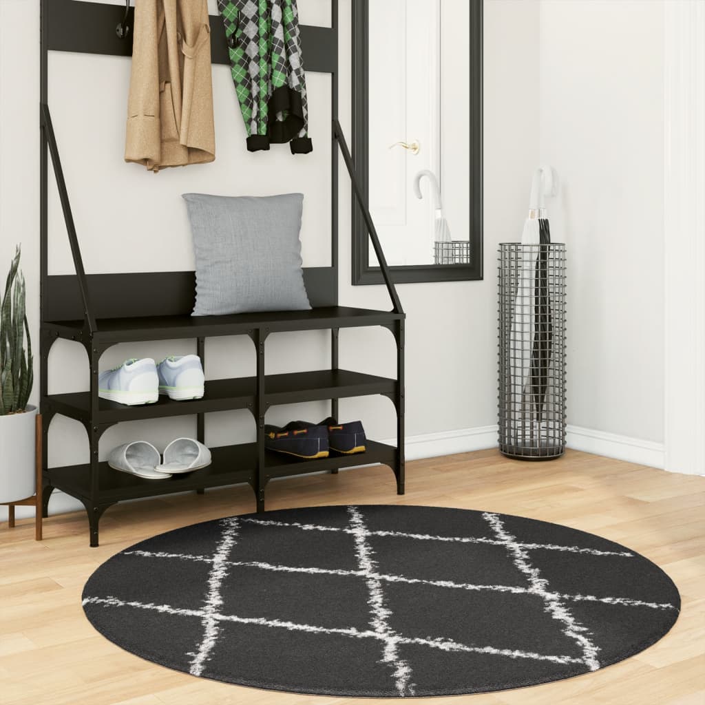 Vloerkleed Shaggy Hoogpolig Modern Zwart En Crème