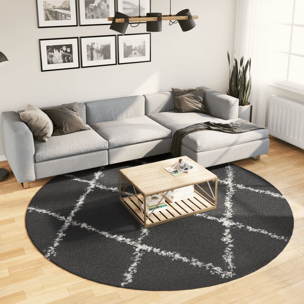 Vloerkleed Shaggy Hoogpolig Modern Zwart En Crème