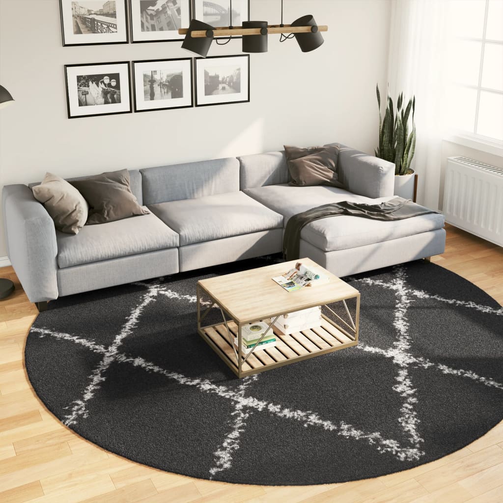 Vloerkleed Shaggy Hoogpolig Modern Zwart En Crème