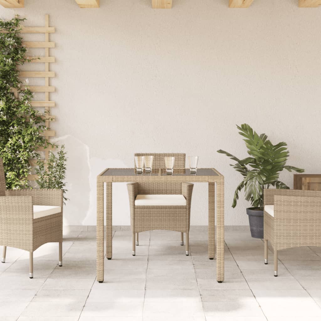 Tuintafel Met Glazen Blad 90X90X75 Cm Poly Rattan