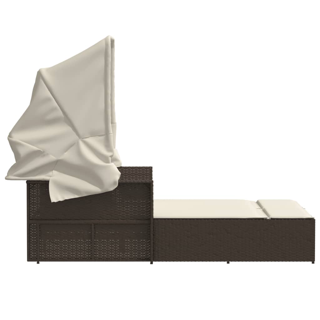 Ligbed 2-Persoons Met Luifel En Kussens Poly Rattan