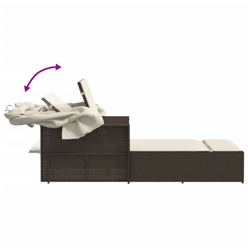 Ligbed 2-Persoons Met Luifel En Kussens Poly Rattan