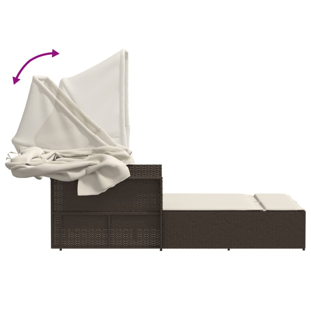 Ligbed 2-Persoons Met Luifel En Kussens Poly Rattan