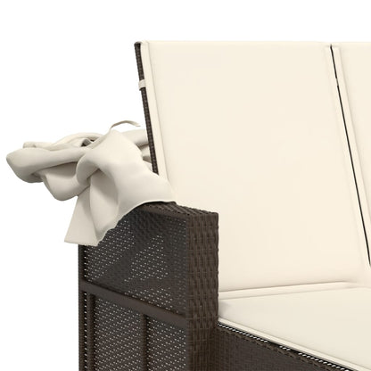 Ligbed 2-Persoons Met Luifel En Kussens Poly Rattan