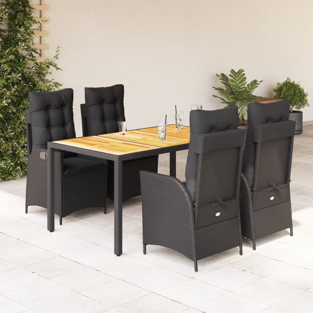 5-Delige Tuinset Met Kussens Poly Rattan Zwart