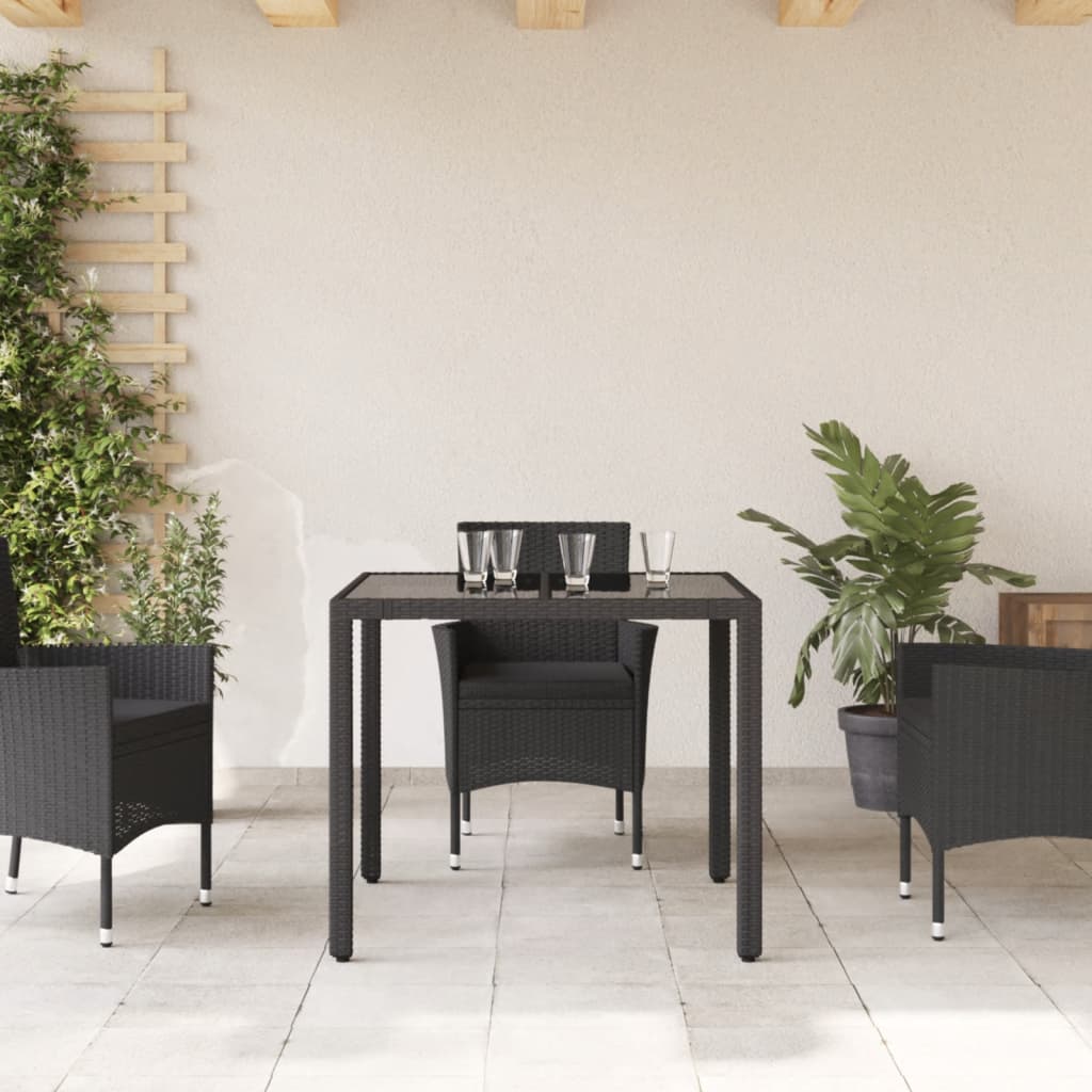 Tuintafel Met Glazen Blad Poly Rattan Zwart