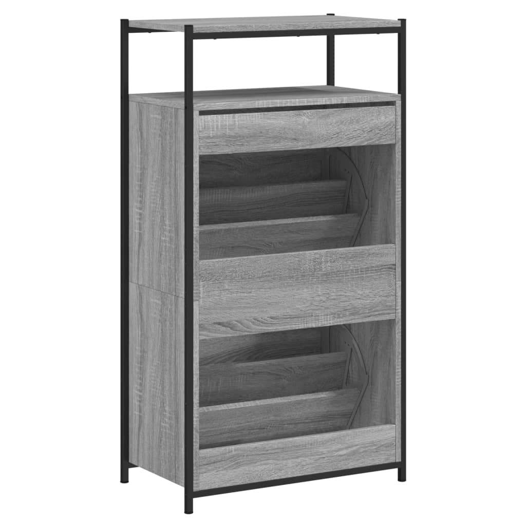 Schoenenkast 60X34X112 Cm Bewerkt Hout Eikenkleur Grijs Sonoma