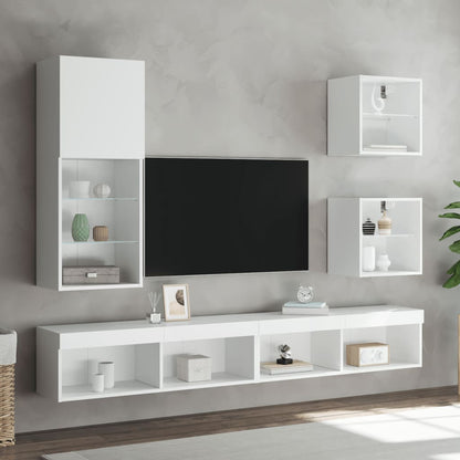 5-Delige Tv-Wandmeubelset Met Led-Verlichting Bewerkt Hout