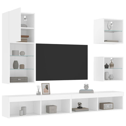 5-Delige Tv-Wandmeubelset Met Led-Verlichting Bewerkt Hout