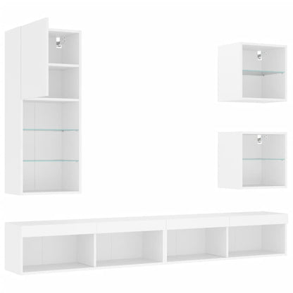 5-Delige Tv-Wandmeubelset Met Led-Verlichting Bewerkt Hout