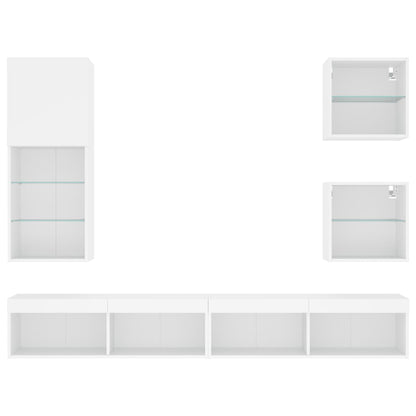 5-Delige Tv-Wandmeubelset Met Led-Verlichting Bewerkt Hout