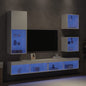 5-Delige Tv-Wandmeubelset Met Led-Verlichting Bewerkt Hout
