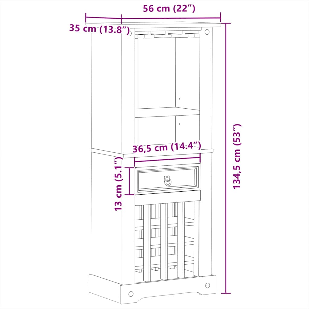 Wijnrek Corona 56X35X134,5 Cm Massief Grenenhout Hek