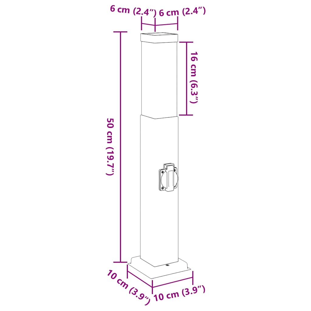 Bolderarmatuur Met Stopcontact 50 Cm Rvs Ip44