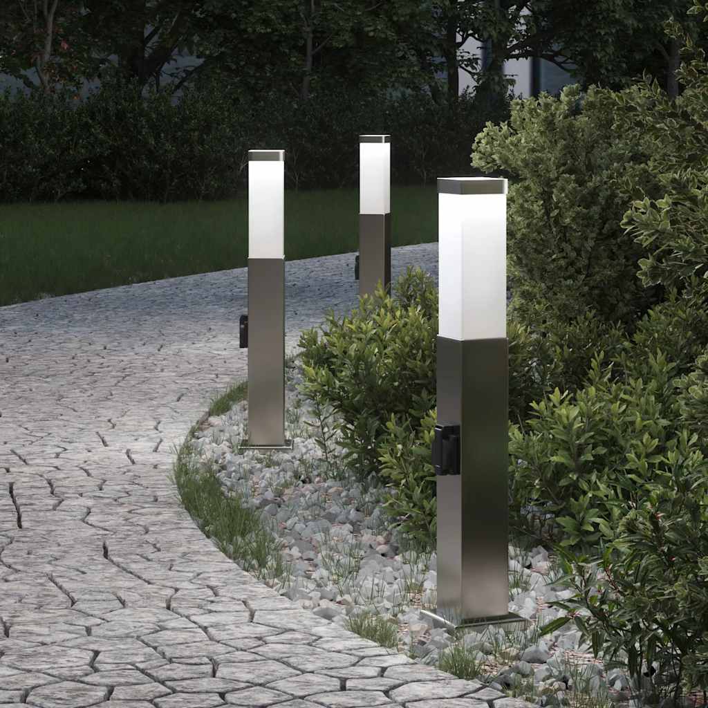 Bolderverlichting Met Stopcontact 3 Stuks 50 Cm Rvs Ip44
