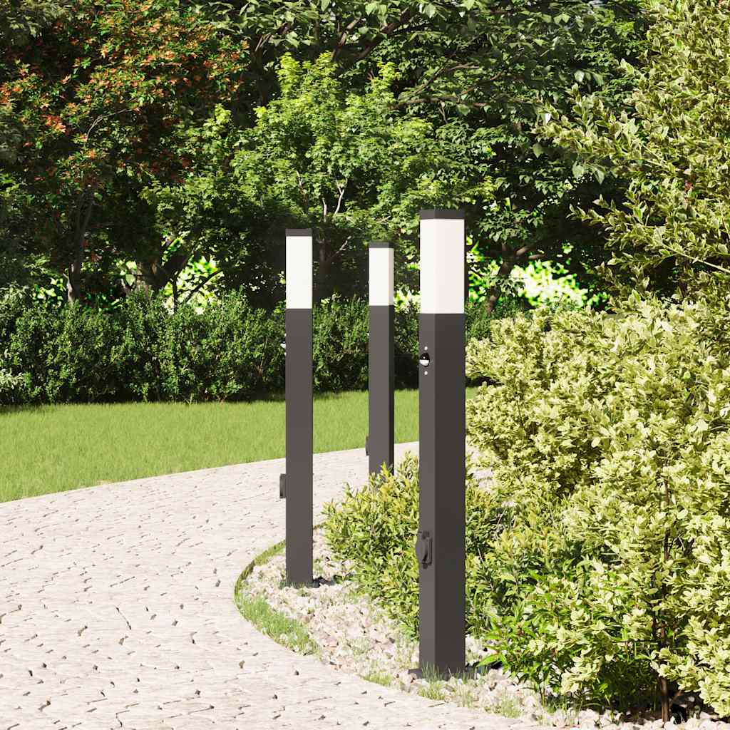 Bolderverlichting Met Sensor En Stopcontact 3 Stuks 80 Cm Zwart Ip44