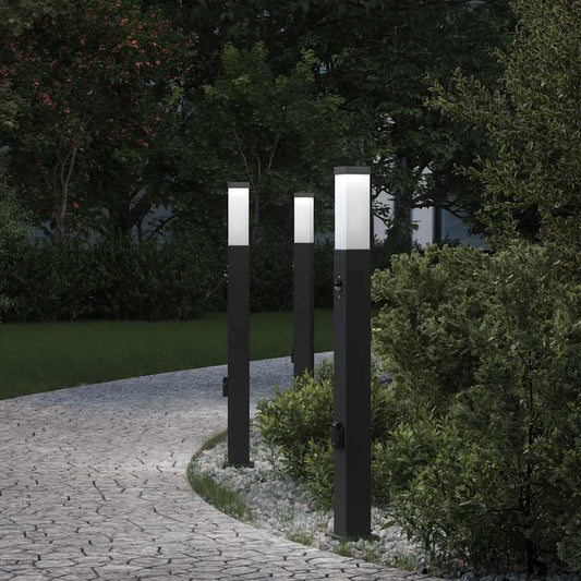 Bolderverlichting Met Sensor En Stopcontact 3 Stuks 80 Cm Zwart Ip44