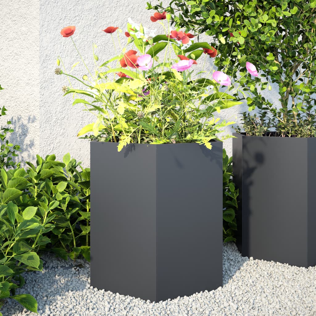 Plantenbak Zeshoek Staal Antracietkleurig